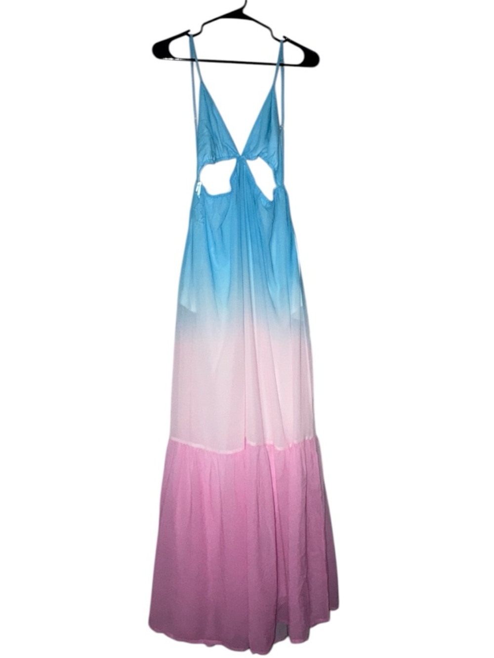 Main Strip Ombre Maxi Dress Cutout Back Blue Pink Size L NWT - Picture 1 of 5